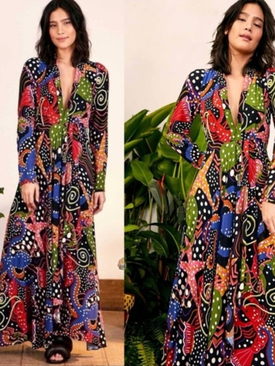 FARM Rio Dresses & Skirts - Farm Rio Under the Sea Plunge Neck Maxi Dress Beach Vacation Cruise Wedding Sz S